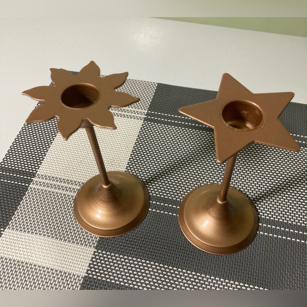 Cute Star and Flower Bronze Candle Holders